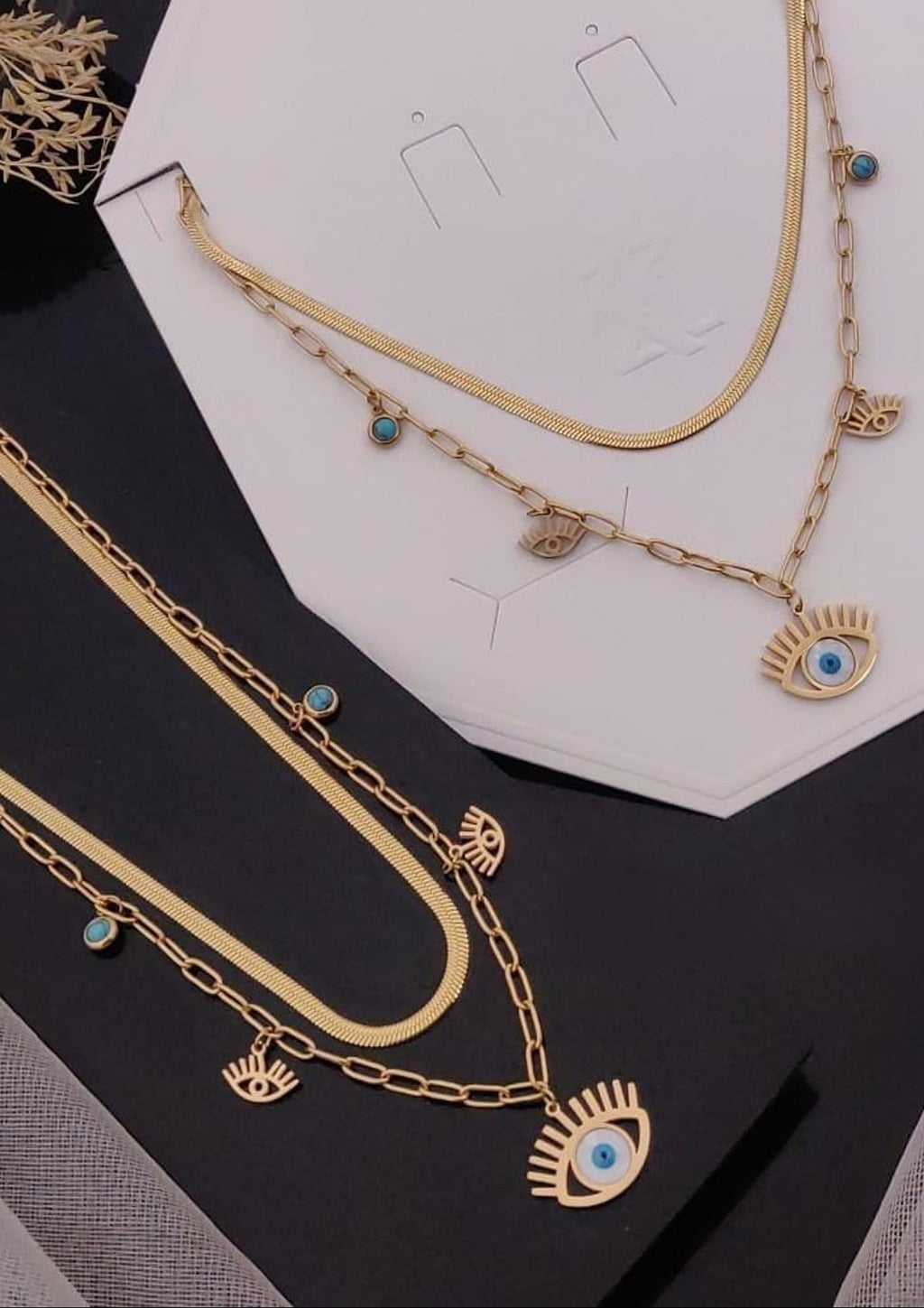 Evil Eye Layered Snake Chain Necklace