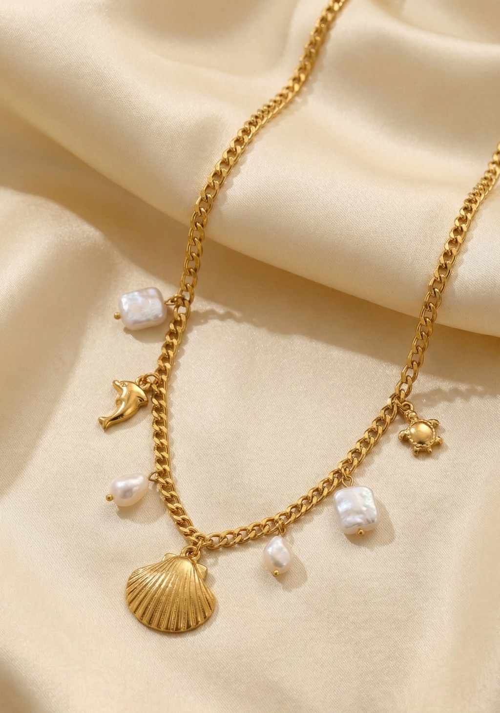 Golden Ocean Charm Statement Necklace
