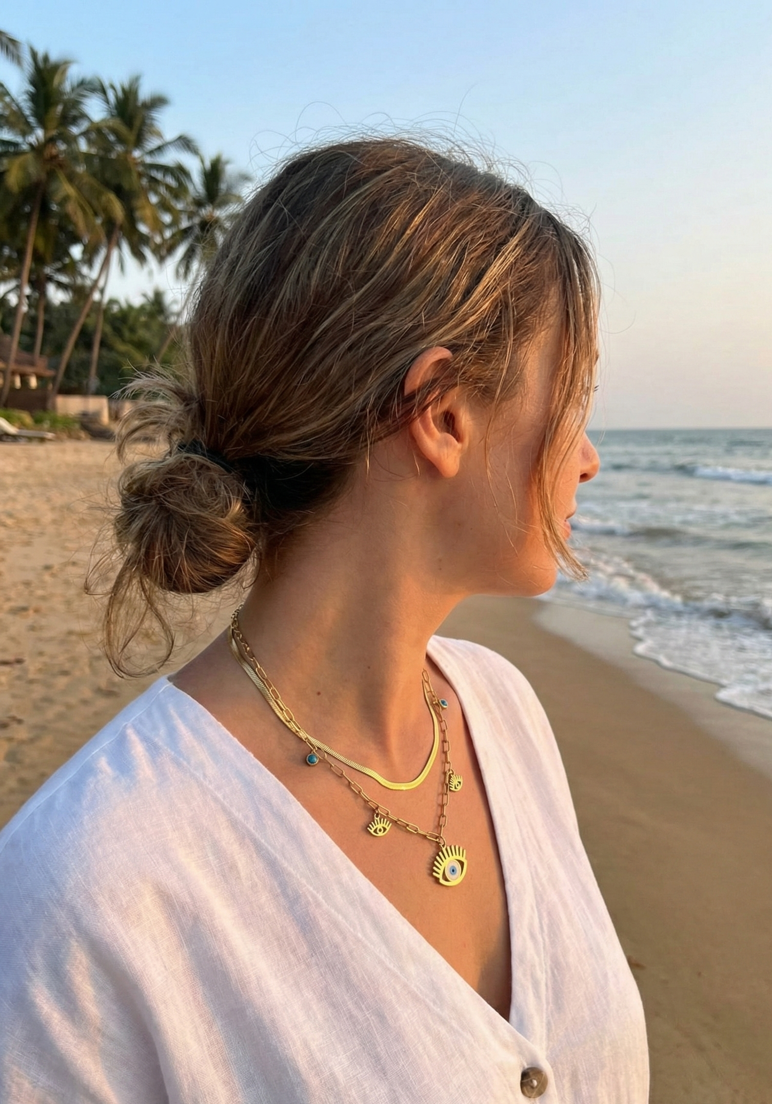 Evil Eye Layered Snake Chain Necklace