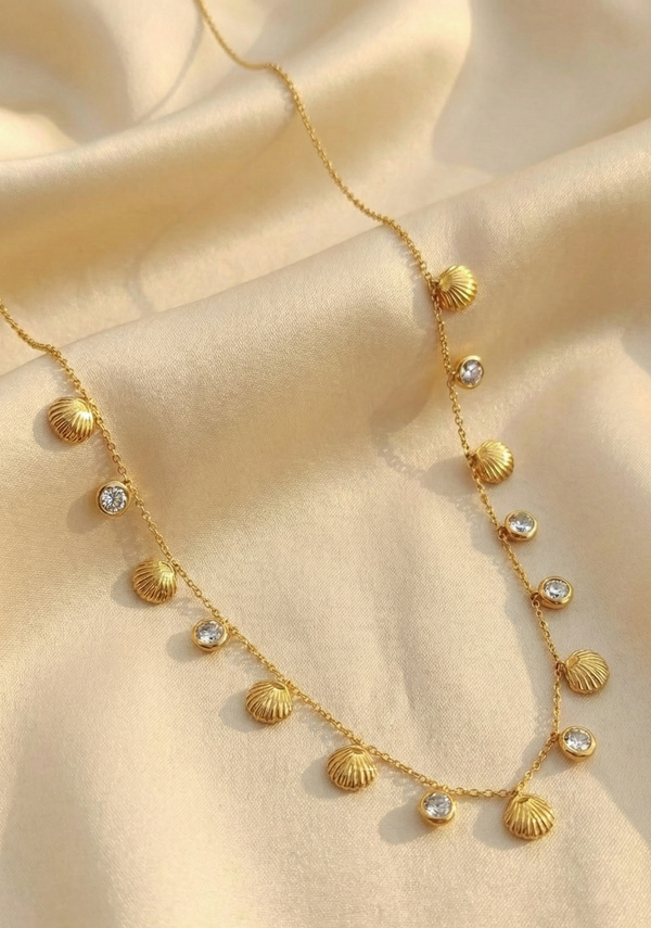 Gold Zircon Shell Neckpiece