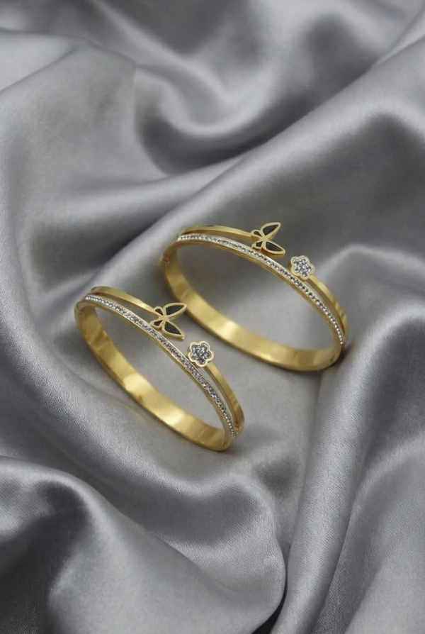 Golden Butterfly & Flora Crystal Bangle