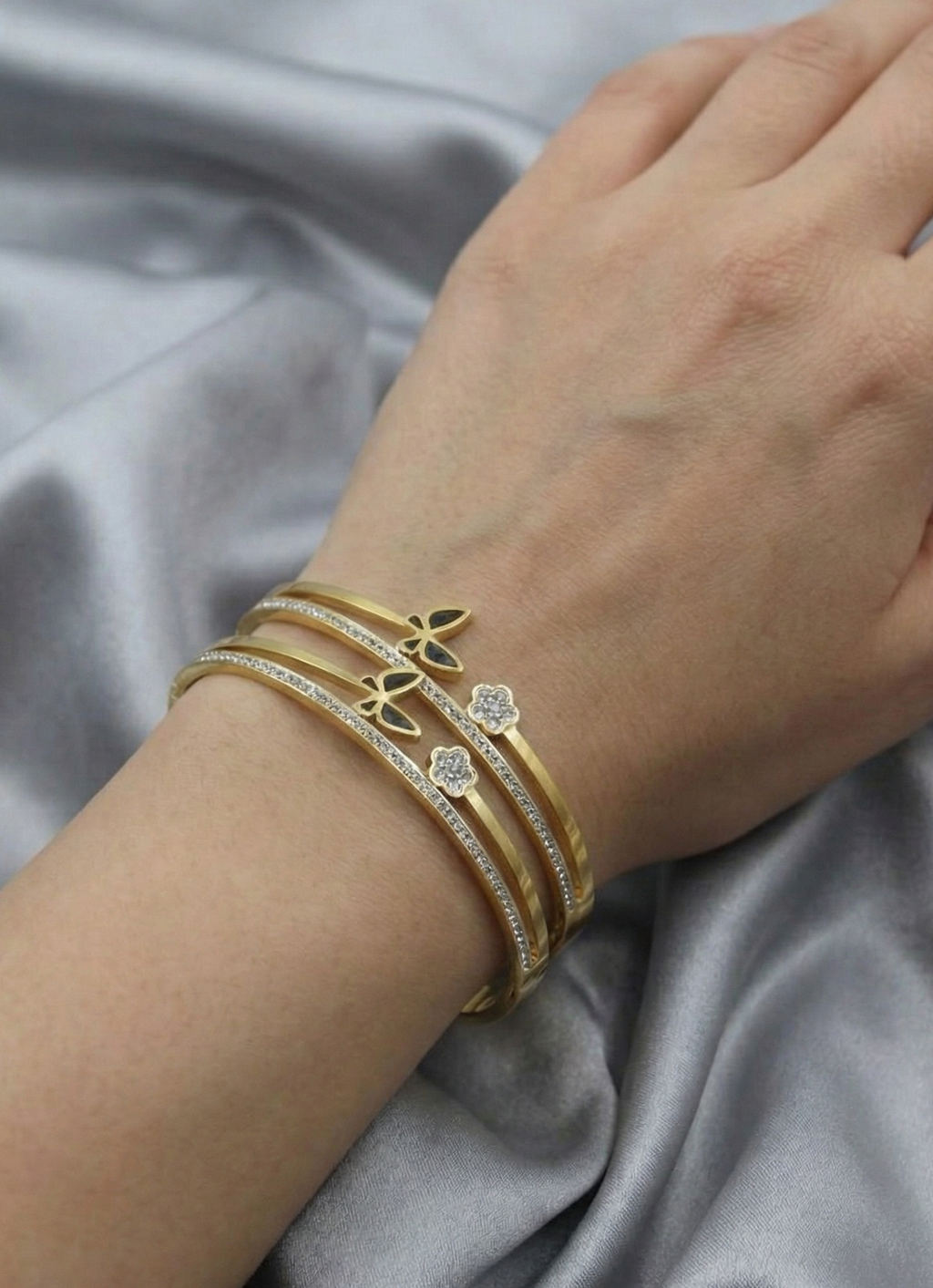 Golden Butterfly & Flora Crystal Bangle