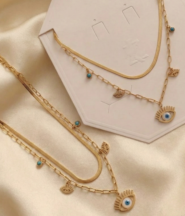 Evil Eye Layered Snake Chain Necklace