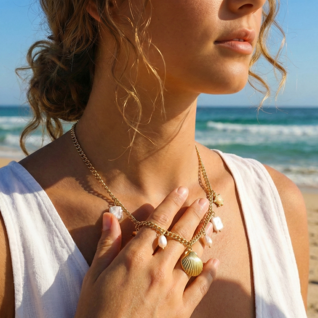 Golden Ocean Charm Statement Necklace