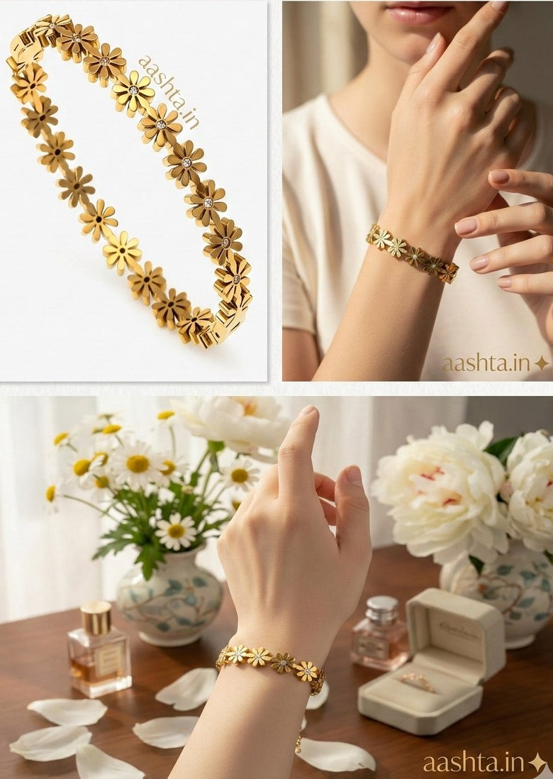Minimal flower Bangle 18k Gold Plated