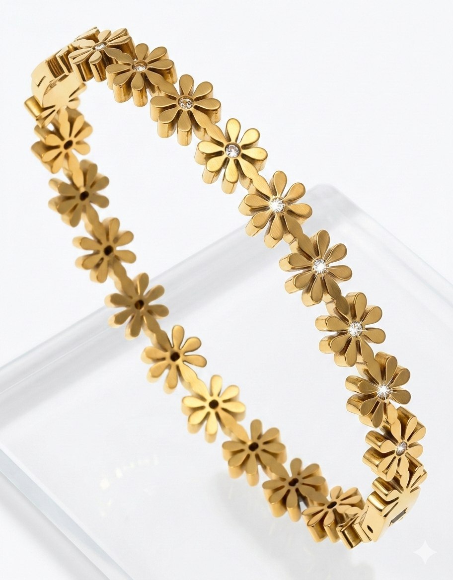 Minimal flower Bangle 18k Gold Plated